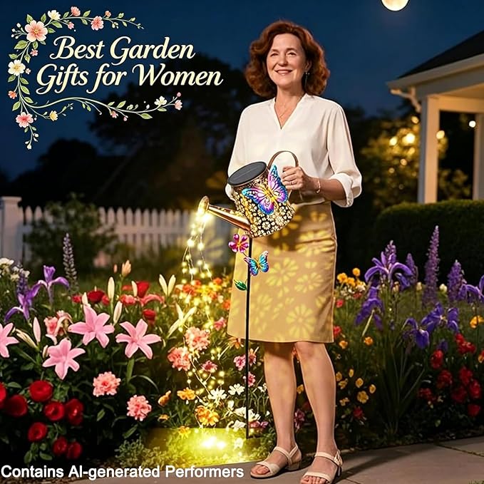 Solar Watering Can with Lights Outdoor Garden, 41" Tall Waterproof Garden Stake Lights Decoration for Yard Lawn Patio Pathway Front Porch Landscape Gardening Gifts for Mom Grandma Women Birthday Gift