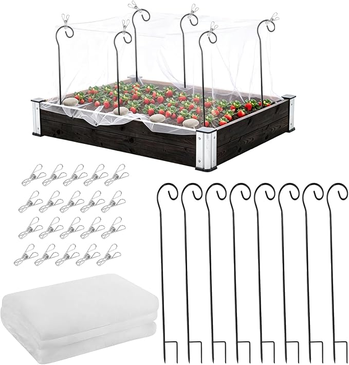 Garden Netting Kit for Raised Beds, 10 x 13 FT Ultra Fine Insect Mesh with 8 Upgraded Hook-Top Stakes & 20 Clips, Plant Cover for Vegetables, Fruits & Pest Protection