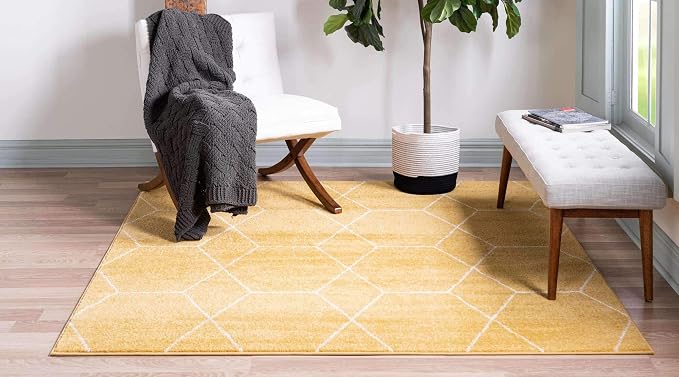 Unique Loom Trellis Frieze Collection Area Rug - Geometric (7' 10" Square, Yellow/ Ivory)
