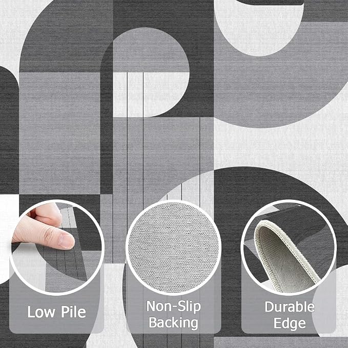 2x6 Black and White Geometric Modern Runner Rug for Kitchen Entryway Hallway Abstract Area Rug Machine Washable Non-Slip Carpet for Bedroom Bathroom Bedside