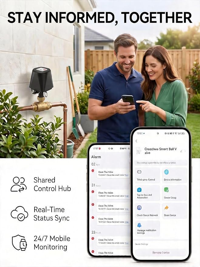 Smart WiFi Water Valve, Brass Motorized Ball Valve with Timer & App Remote Control, Alexa/Google Home Compatible, Ideal for Garden Sprinkler, Pool Filling, Greenhouse & Hydroponics, 3/4" NPT