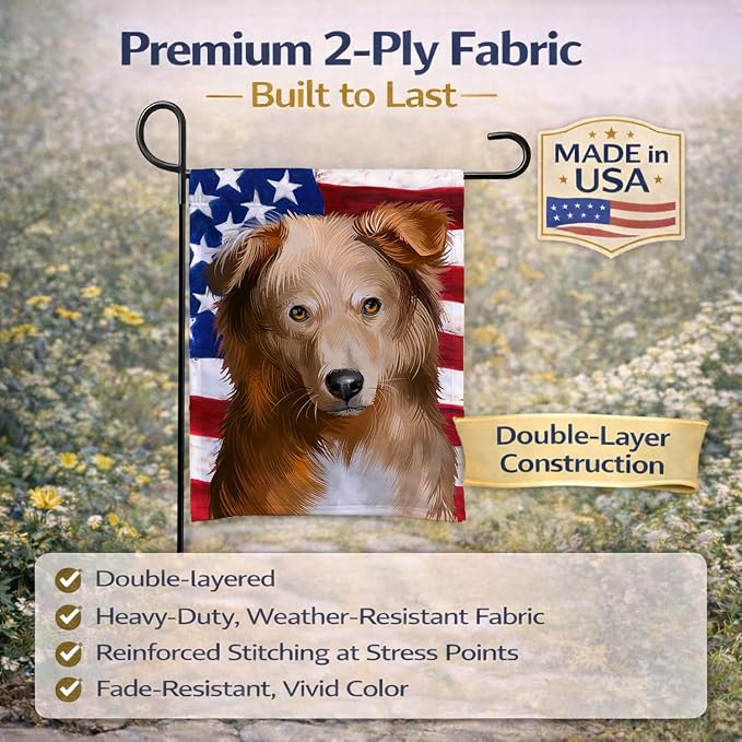 Caroline's Treasures CK6418GF Basque Shepherd Dog American Flag Garden Flag Mailbox Flag Decorative Yard Flag Banner Outside Patio Artwork Yard Flower Beds, Garden Size, Multicolor