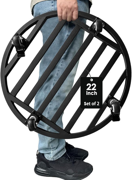 22" Round Plant Stand with Wheels Heavy Duty,Large Metal Plant Caddy Indoor Outdoor Use,Rolling Plant Dolly with Industrial Casters,Rust-Proof Black Plant Tray for Large Planters Pots,2-Pack