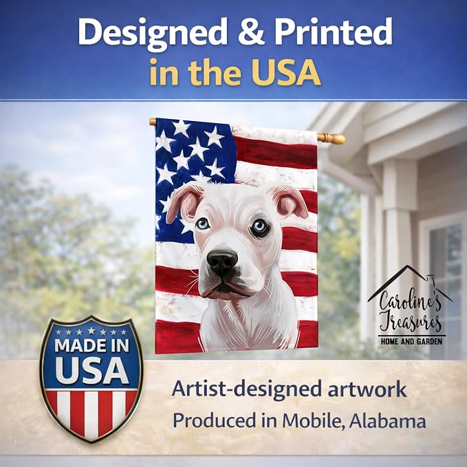 Caroline's Treasures CK6555CHF Guatemalan Dogo Dog American Flag House Flag Large Porch Sleeve Pole Decorative Outside Yard Banner Artwork Wall Hanging, Polyester, House Size, Multicolor