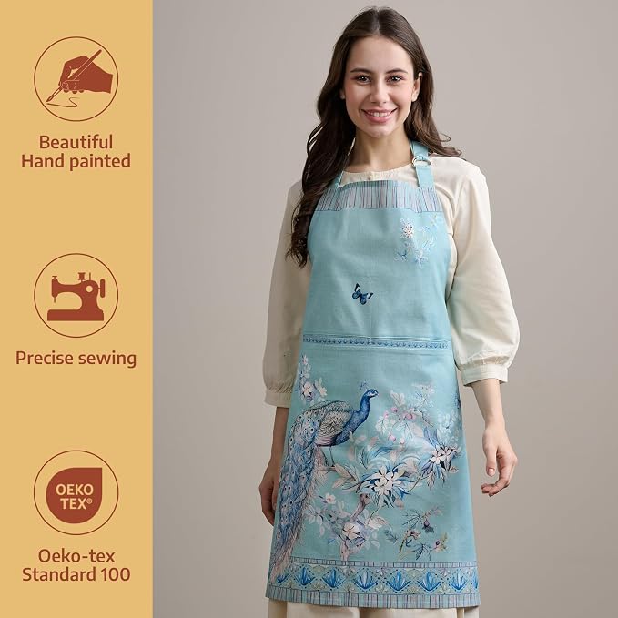 Maison d' Hermine Aprons for women with Pocket 100% Cotton (27.50"x31.50") | Adjustable Neck Strap & long ties Apron Men Chef Wedding Cooking Gardening Server Maid