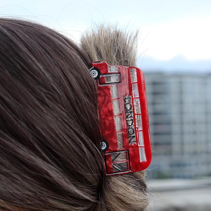 Personalized London Icon British Bus Hair Calw Clip,Fun Acetate Hair Claw for Women Girls Hair Accessories Gift