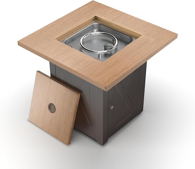 Hexago 28 Inch Propane Fire Pit Table, Gas Square Outdoor Fire Table Dinning with Lid, Lava Stone, 50000BTU, ETL Certification, for Outside Garden Backyard Deck Patio