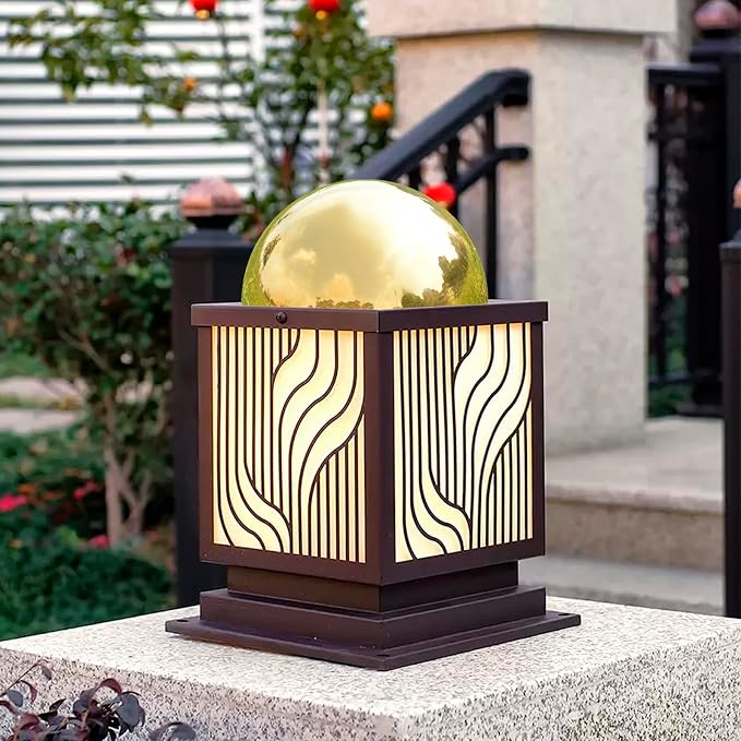 Gazing Ball Garden Mirror Outdoor - Outside Decorative Globe, Gold 6Pcs Mix | Metal Polished Reflective Hemisphere, Stainless Steel Hollow Decoration Ornament, for Home Pond Swimming Pool Housewarming