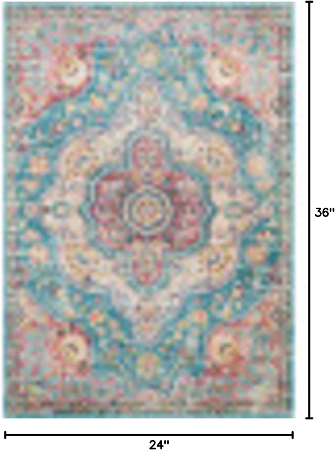 Livabliss Area Rugs - 2x3 Romaine Vintage Boho Navy Sky Blue Rose Area Rug for Living Room Bedroom - Floral Medallion Stain Resistant Carpet for Kitchen, Nursery, Office (2' x 3')