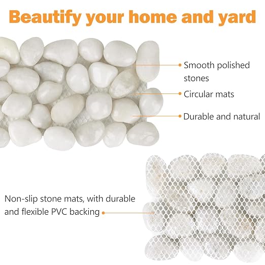 River Rock Stepping Stones Outdoor for Garden Walkway, 6 Pcs 12" L x 4" W Rectangle Shape Paver Step Stones Polished Pebble River Stone Mat for Yard Lawn Patio Pathway Walk Way - White