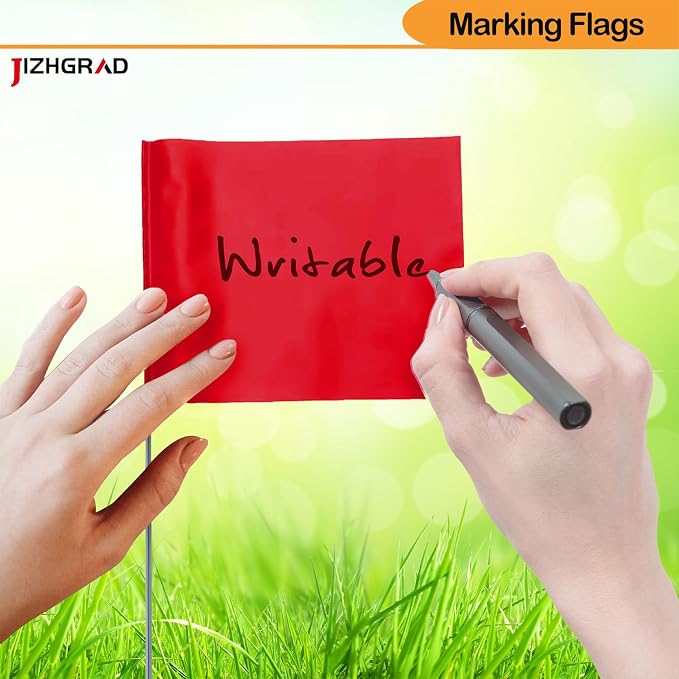 100Pack Red Marking Flags, JIZHGRAD 16x4x5 Inch Marker Flags Use for Yard & Lawn, Boundary & Dog Training, Survey & Landscape, Sprinkler & Surveyor, Garden & Construction, High Visibility, Sturdy, Versatile, UV & Weather Resistant