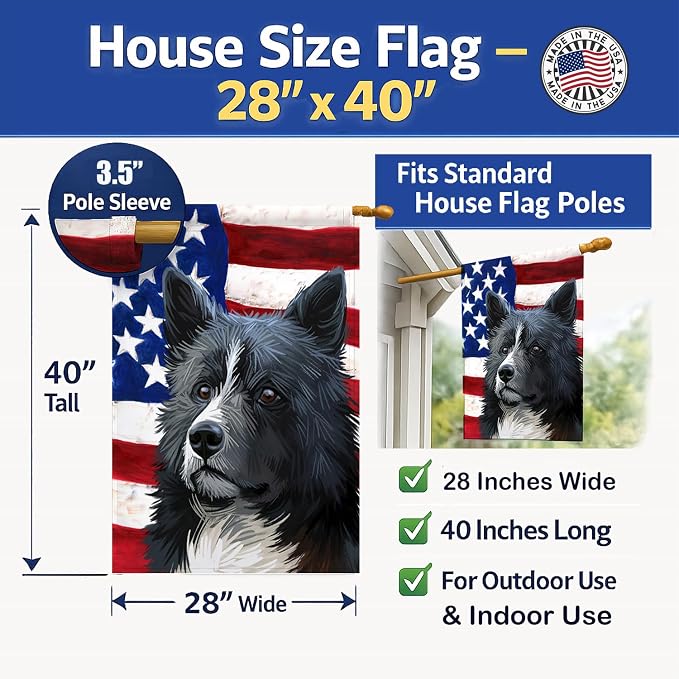 Caroline's Treasures CK6586CHF Karelian Bear Dog American Flag House Flag Large Porch Sleeve Pole Decorative Outside Yard Banner Artwork Wall Hanging, Polyester, House Size, Multicolor