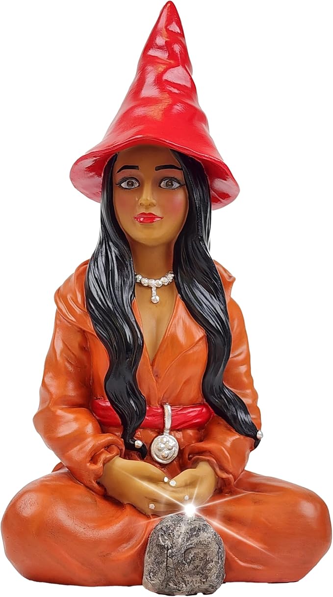 Better Office Products Garden Gnome Statue, 12" Height, Handcrafted Waterproof, UV-Resistant Polyresin Lawn Patio Porch Ornament Decoration (Modern Pixie Girl with Solar Light)