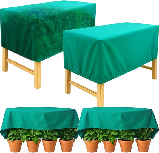4 Pcs Plant Covers Freeze Protection 52×28.3×19.7 Inch Rectangular Plant Box Cover with Drawstring Large Tree Covers Frost Protection Blankets for Outdoor Garden Raised Beds(Green)