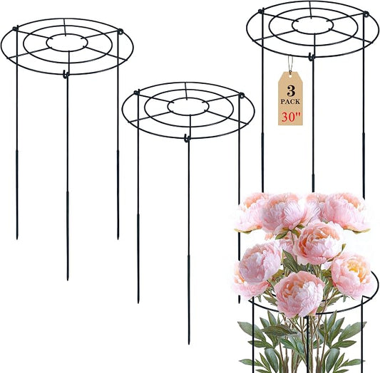 30"H x 13.8"D Peony Cages and Supports, 3 PCS Large Plant Supports for Outdoor Plants, Heavy Duty Metal Peonies Support Cage Peony Rings Hoops Grow Through Plant Brace for Vegetables Roses Tomatoes