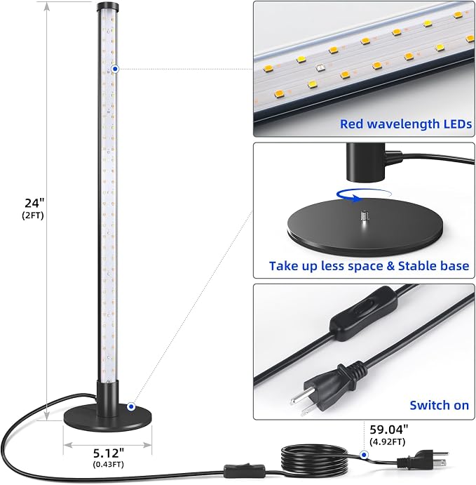 Barrina Standing Grow Light for Indoor Plants, 20W 2FT Desk LED Plant Light, Hanging and Standing, Table Top Full Spectrum Vertical Grow Lights with Stand and On/Off Switch, Ideal for Plants Growth