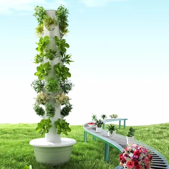 Vertical Hydroponic Grow Tower Aeroponic Tower for Fruits and Vegetables 9 Layer 36 Pots Planter with Water Tank and Pump