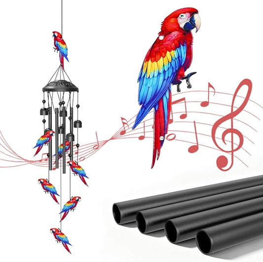 35" Wind Chimes for Outside, Hand-Tuned Aluminum Windchimes with 6 Bells & Parrot Decor, Rustproof Metal Chimes for Garden Patio Porch, Sympathy Memorial Gift for Mom Women(Parrot)