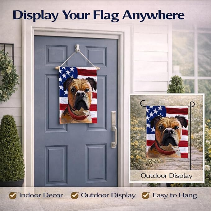 Caroline's Treasures CK6641GF Perro de Presa Mallorquin American Flag Garden Flag Mailbox Flag Decorative Yard Flag Banner Outside Patio Artwork Yard Flower Beds, Garden Size, Multicolor