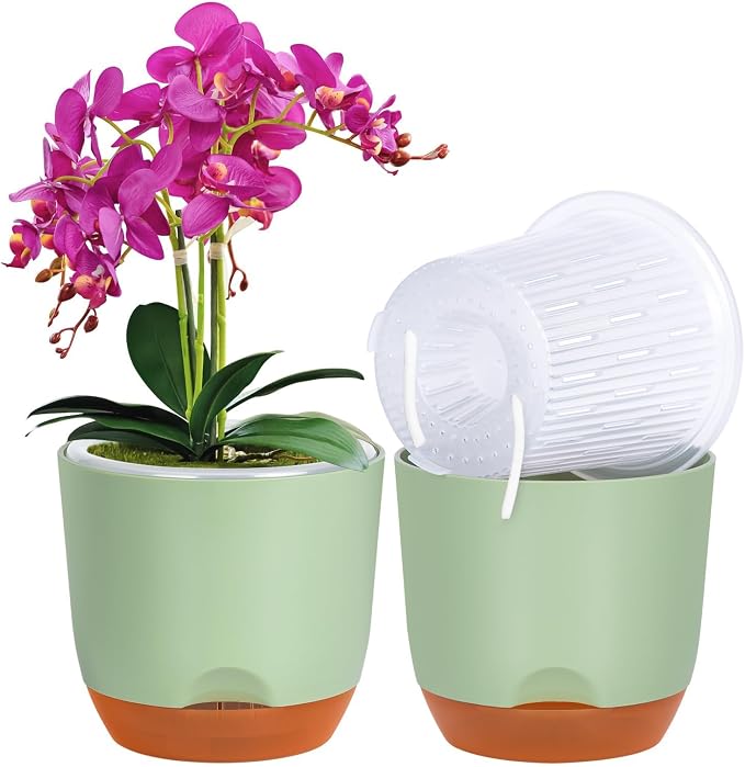 QCQHDU 5.7Inch Orchid Pots with Holes for Repotting, Double-Layer Plastic Self Watering Flower Pots for Indoor Plants with Drainage Holes, Clear Orchid Pot Match Decorative Orchid Container, 1 Pack