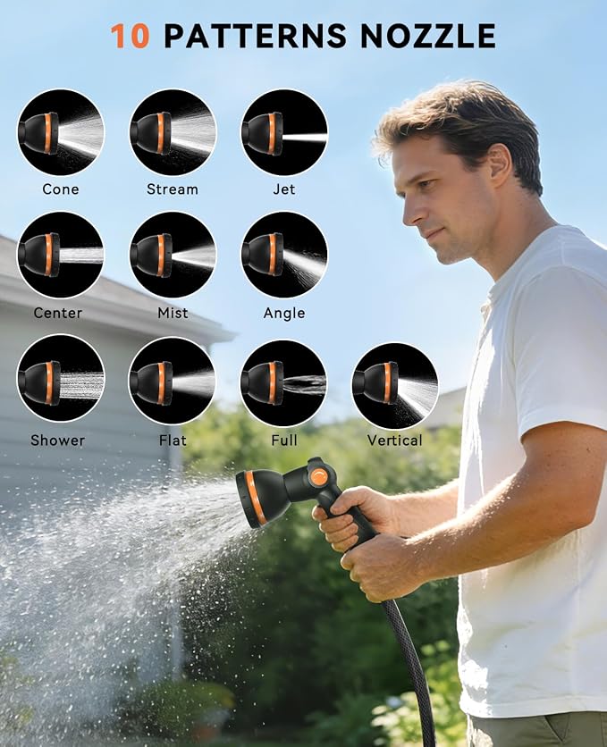 SUNPOW Retractable Garden Hose Reel - 1/2" x 150ft Wall Mounted Hose Reel with 3/4'' Brass Fitting & 10-Pattern Nozzle - Auto Slow Retraction, Any-Length Lock, 180°Swivel for Lawn & Gardening