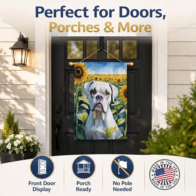 Caroline's Treasures DAC6038CHF Boxer in Sunflowers House Flag Large Porch Sleeve Pole Decorative Outside Yard Banner Artwork Wall Hanging, Polyester, House Size, Multicolor