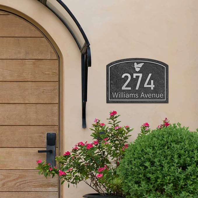 Handcrafted Address Plaque for Yard Outside House Sign, House Number Garden Wall Sign, 911 Visibility Signage, Any Font, 10 x 7 inches (Silver)