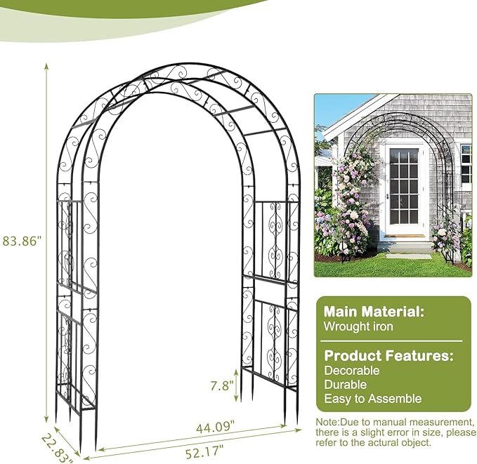 Garden Arch Trellis, Heavy-Duty Steel Frame Support Arbour Archway for Climbing Plant, Rose Vines, Vegetables, Outdoor Decoration for Lawn Backyard Party Wedding, Arc Top