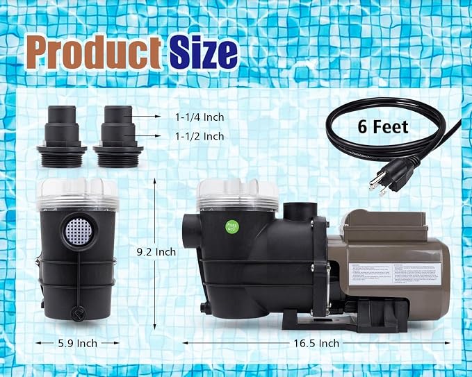 CIPU 0.35HP Pool Pump with Timer 2700GPH 115V Powerful Self Priming Above Ground Swimming Pool Pump with Filter Basket Low Noise for Pools Hot Tub Spa Water Circulation