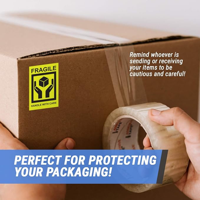 Fragile, Handle with Care Labels (2 x 3 inch, Fluorescent Yellow - 900 Labels) - Fragile Warning Stickers for Glass & Shipping Fragile Items - Strong Adhesive
