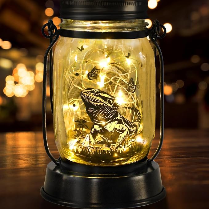 kyoryuger Bearded Dragon Gifts for Women/Men Bearded Dragon Solar Lanterns Mom Birthday Animal Lovers Lantern Animal Memorial Lights Solar Garden Decoration for Yard, Patio,Backyard,Porch Torches