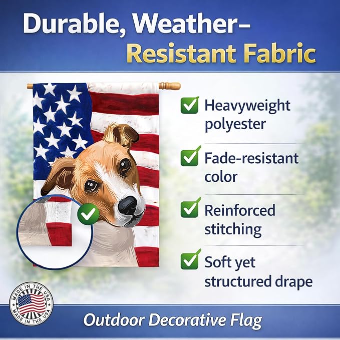 Caroline's Treasures CK6647CHF Plummer Terrier American Flag House Flag Large Porch Sleeve Pole Decorative Outside Yard Banner Artwork Wall Hanging, Polyester, House Size, Multicolor