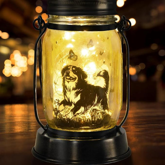 kyoryuger Bernese Mountain Dog Gifts for Women/Men Bernese Mountain Solar Lanterns Birthday Dog Lovers Lantern Pet Loss Dog Memorial Lights Solar Garden Decor Yard, Patio,Backyard,Porch Torches Light