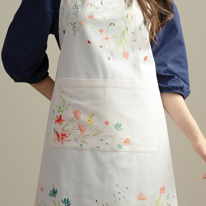 Maison d' Hermine Aprons for women with Pocket 100% Cotton (27.50"x31.50") | Adjustable Neck Strap & long ties Apron Men Chef Wedding Cooking Gardening Server Maid