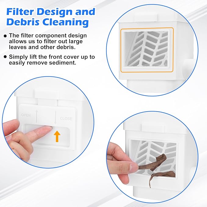 WADEO Rainwater Collection System, Downspout Diverter Fits for 2"x 3" or 3"x 4" Residential Downspouts, Rain Barrel Diverter Kit with Adjustable Valve and Filter, 5FT Hose, White, 2Pack