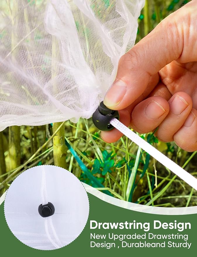 Bird Netting for Garden Protection - 4 Pack Garden Netting Pest Barrier with Drawstring,Mosquito Net Tomato Protective Cover Garden Plant Netting for Blueberry Bushes (5Ft x 4Ft+3.2FT x 2.7FT/4PACK)