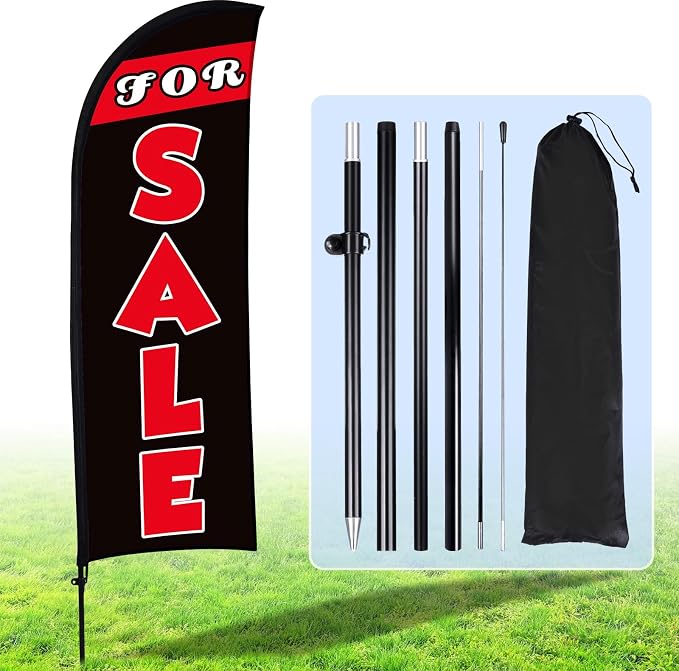 Buryeah 7 x 5.4ft Sale Feather Flag Large Sale Sign Flag with Pole Kit Huge Banner Sign with Rope for Retail Store Outside Garden Business Advertising (Black)
