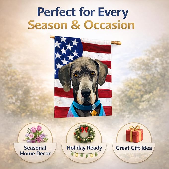 Caroline's Treasures CK6546CHF Great Dane Dog American Flag House Flag Large Porch Sleeve Pole Decorative Outside Yard Banner Artwork Wall Hanging, Polyester, House Size, Multicolor