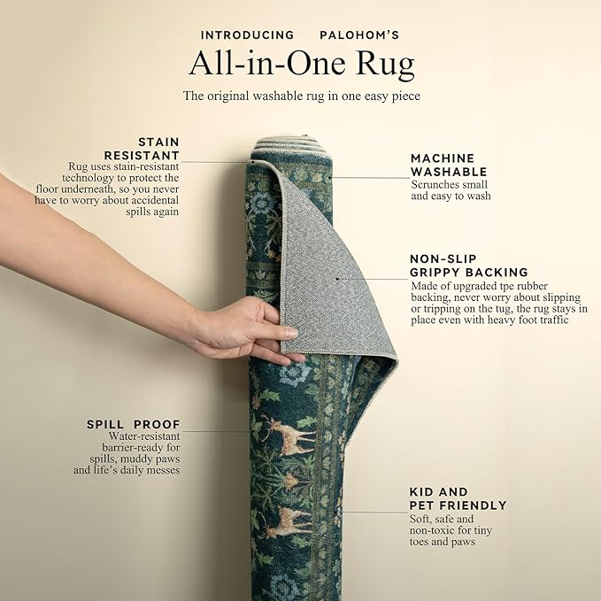 Washable Area Rugs for Living Room: 9x12 Rug Stain Resistant Non Slip Low Pile Lightweight Soft Carpets for Bedroom Kitchen Dining Room Nursery Kids Room Farmhouse Home Office Indoor