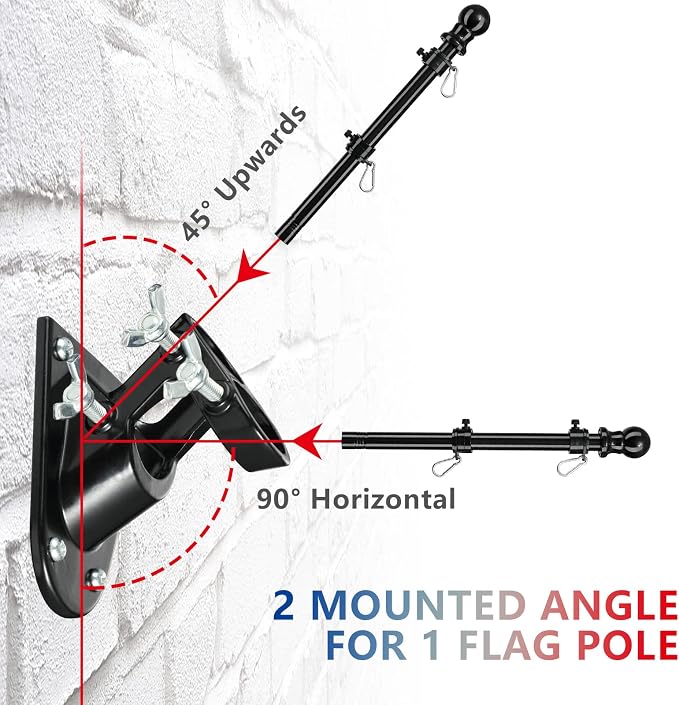 American Flag Poles for Outside House - 6ft Tangle Free Flag Pole for House with Holder Bracket,Residential Flagpole Kit for Outdoor Porch Garage - Black