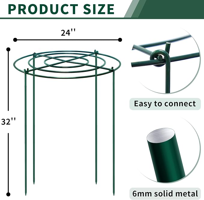 4pack Peony Cages and Supports, 24 x 32 Inch Four Legs Peony Cage, Heavy-Duty Peonies Support Cages, Peony Ring for Roses, Hydrangeas, Sage, Peonies, Cucumbers, Tomato