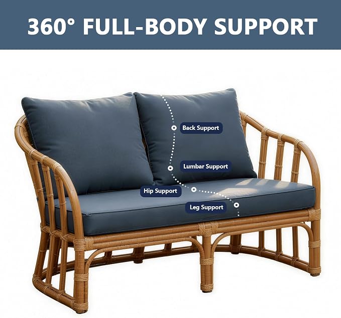 Goodgoods 48 x 24 Sunbrella Outdoor Loveseat Cushion Set, Fade-Resistant & Water-Resistant Furniture Chair Cushions with 30D High-Resilience Foam for Couch, Bench, and Swing, Spectrum Denim