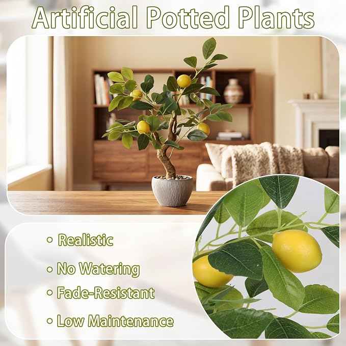 TOARTi Artificial Fake Lemon Tree Potted Plant with Pot, 17.7" Tall Small Artificial Citrus Tree Plant Desk Decor, Realistic Decorative Potted Faux Plants Indoor Shelf Decor for for Home Office Desk