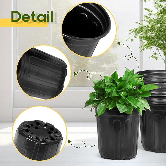 OUPSAUI 2/3/5 Gallon Pots for Plants,Flexible Gallon Plastic Nursery Pots with Drainage Holes, Plastic Pots for Outdoor Plants (2Gal-36pcs)