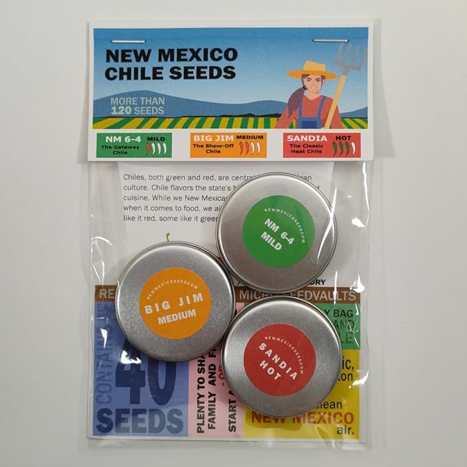 3 Pack Chile Seeds from Hatch New Mexico | 120+ Seeds | New Mexico 6-4 (Mild), Big Jim (Medium), Sandia (Hot) | Produced for 2026