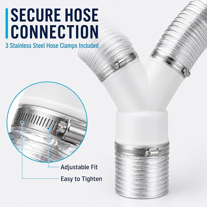 Enenes 3 Way Duct Splitter Reducer 4-3-3 Inch Connector for Dryer Vent Hose | Connects One 4 Inch Duct to Two 3 Inch Vent Hoses for Fresh Air, HVAC and Exhaust Systems; Includes 3 Stainless Steel Clamps