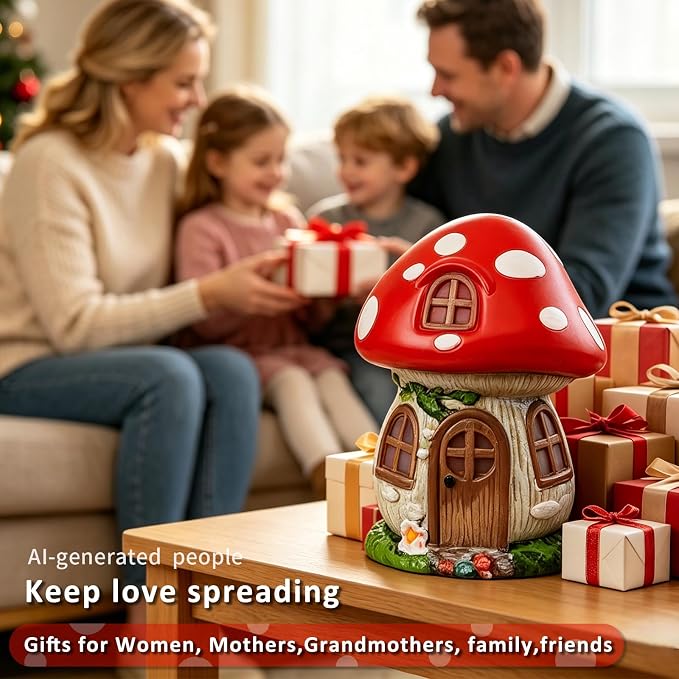 Mushroom Fairy Garden House - 11 inch Resin Fairy Garden Accessories Figurines, Waterproof Whimsical Mushrooms Garden Statue Houses for Outdoor,Outside, Lawn