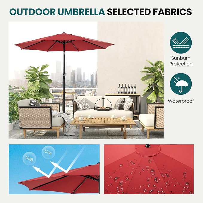 OLIXIS 9FT Patio Umbrella Outdoor, Patio Table Umbrella 9 Feet Sun Shade for Pool, Beach, Outside Umbrellas with Tilt and Crank Button & Sturdy Ribs Waterproof for Deck, Terrace and Restaurant