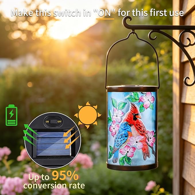 Hanging Solar Lantern Outdoor Bluebird Waterproof LED Cardinal Light Decorative Tabletop Lamp for Patio Garden Yard Decor