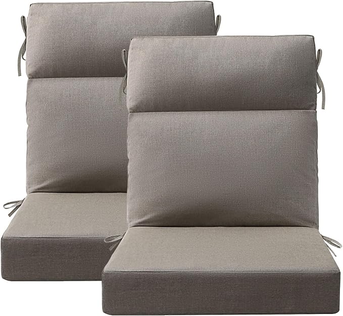 Unimatta Sunbrella Outdoor Separate High Back Cushion Seat Pads, 2-Pack 44 x 21 Inch Water-Repellent & Fade-Resistant Patio Furniture Cushions with Ties for Adirondack, Rocking Chairs, Cast Shale